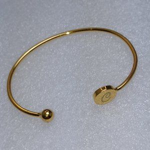 Sarah Chloe 925 marked Adjustable Bangle with engraved C, gold plated